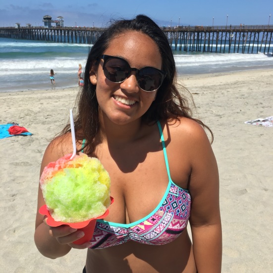 Shave Ice with pineapple, cherry and watermelon from a little kiosk at Oceanside Beach